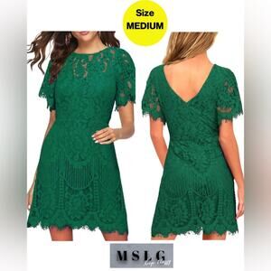 2/for $20 🪩 NEW w TAGS: Hunter Green Lace Midi Formal Dress 💚 (Size Medium)